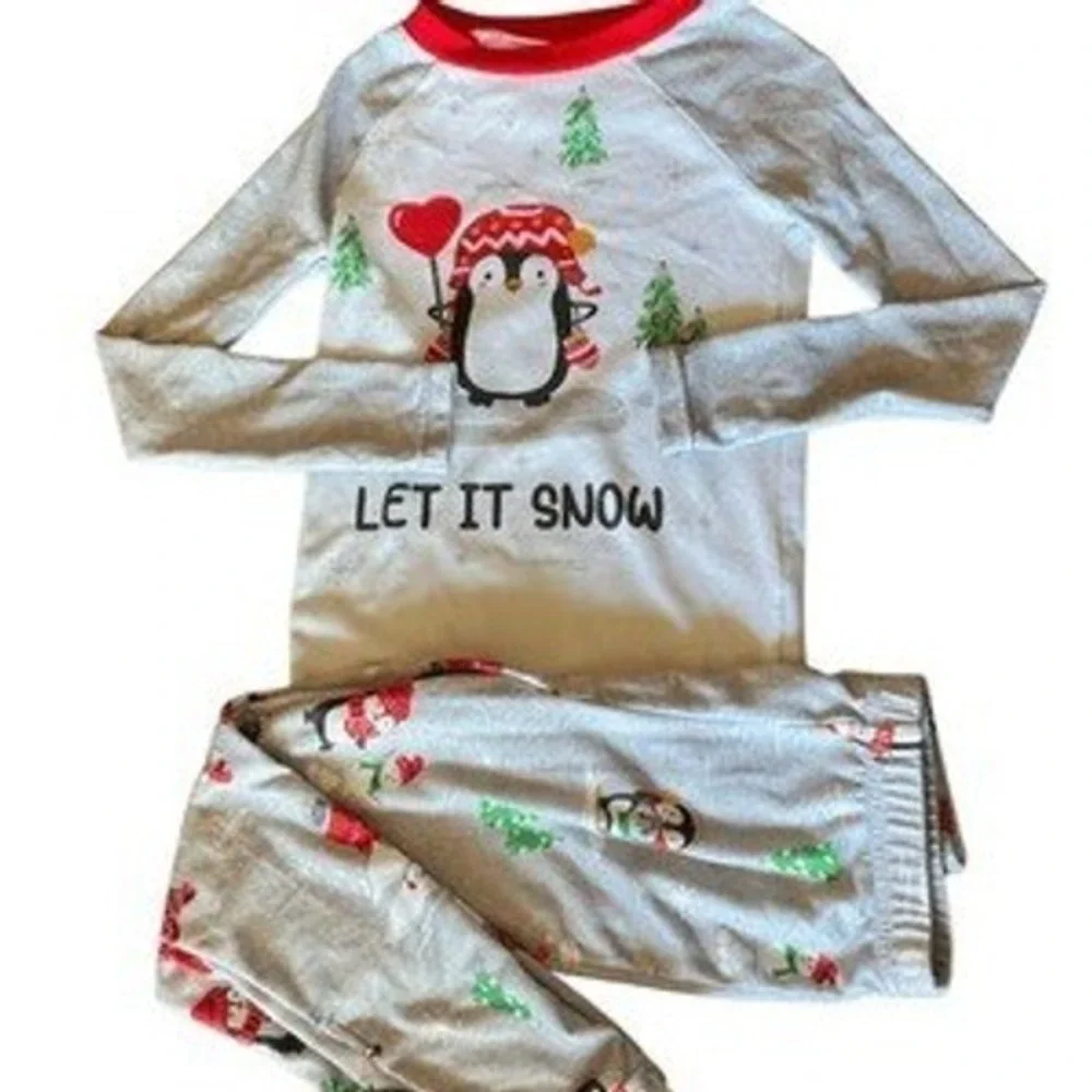 Cuddl Duds Girls Size 6 Penguin Print Let it Snow Pajama‎ Set Top Bottoms Gray